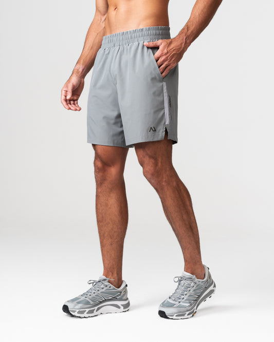 SRG Short in grey, front view on model