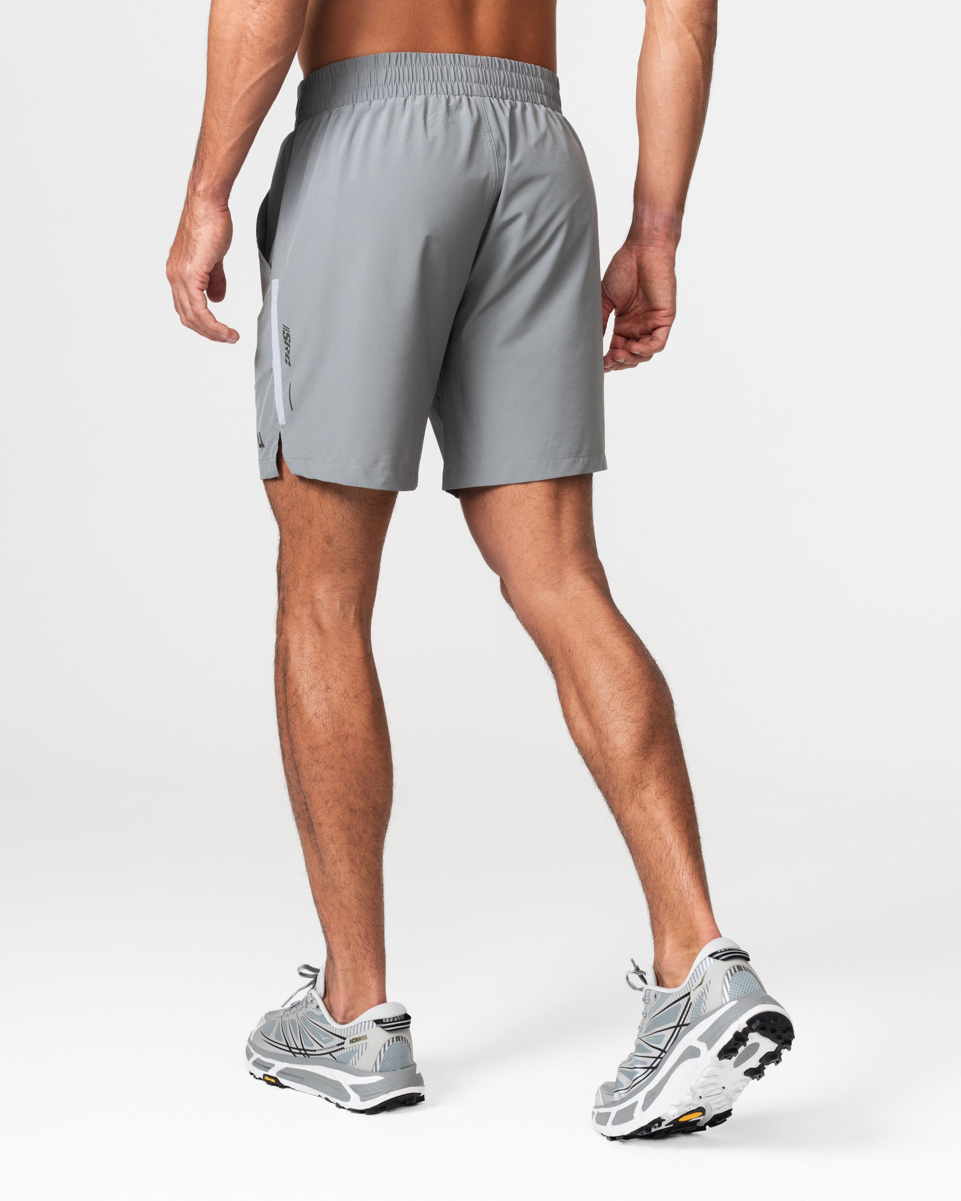 SRG Short in grey, back view on model
