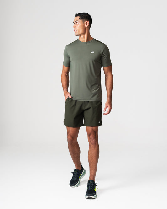 SRG Short in green, full body view on model