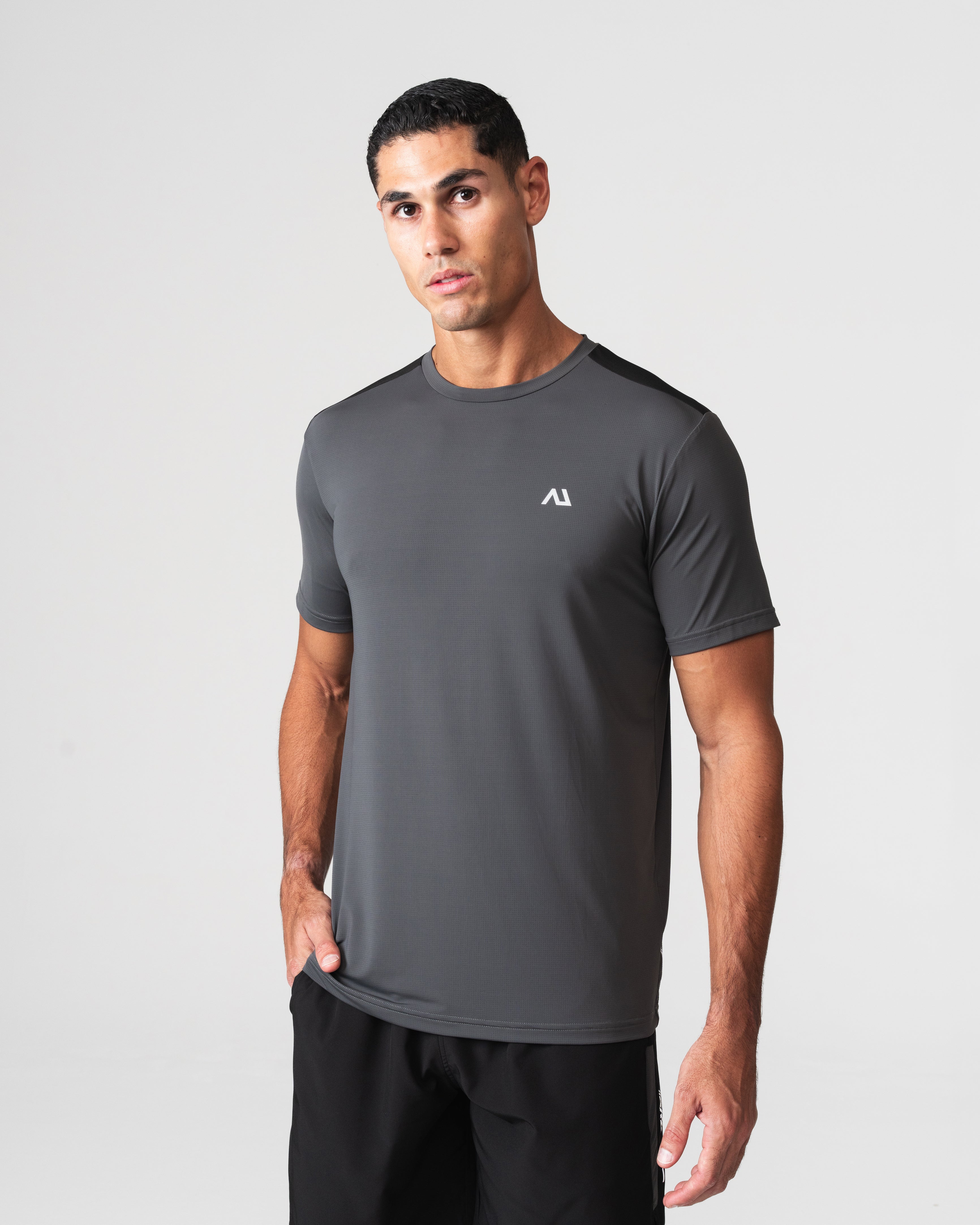 SRG T-Shirt in black, front view on model