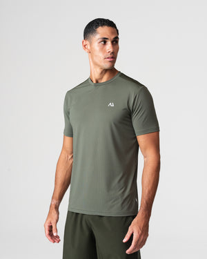 SRG T-Shirt in green, front view on model