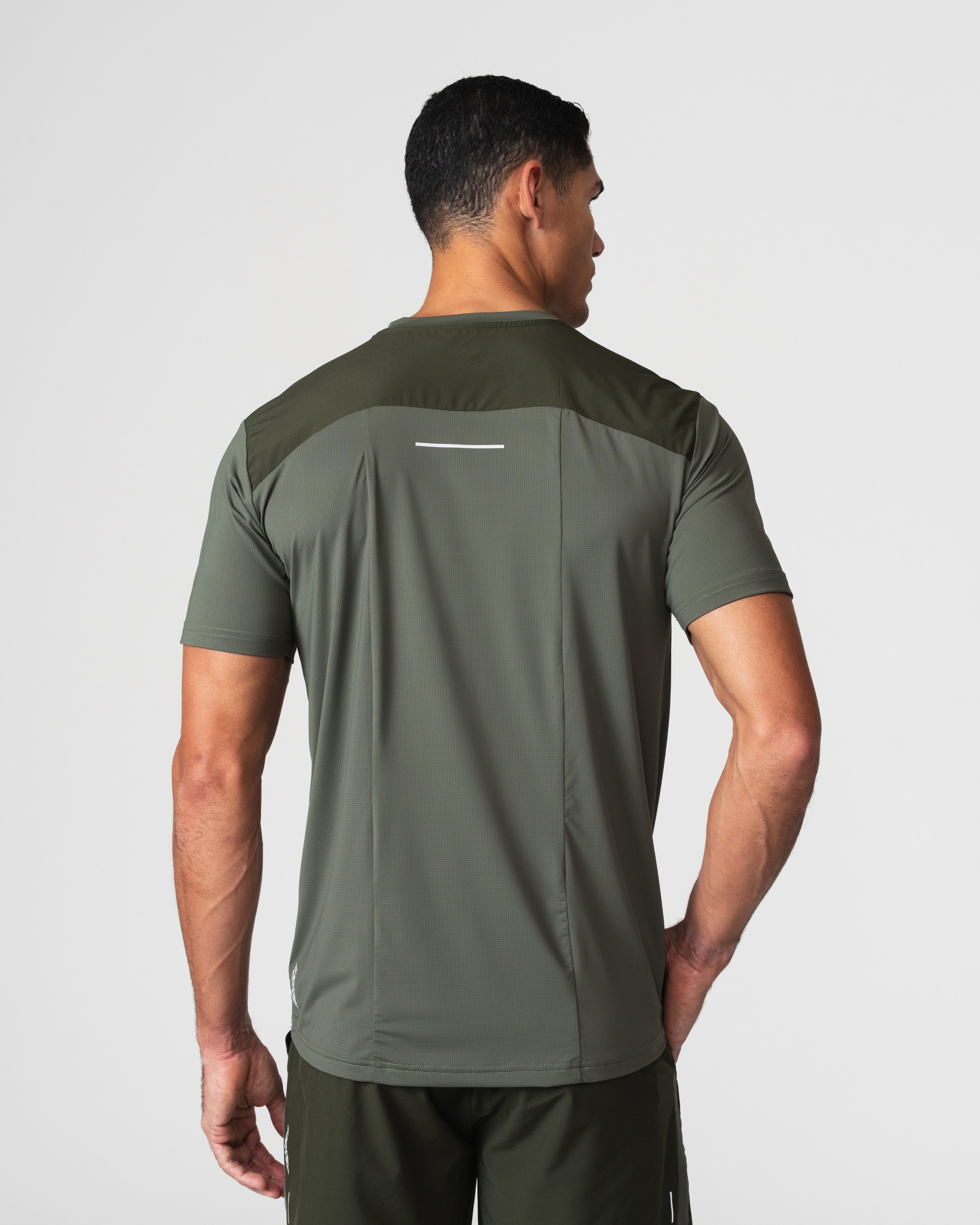 SRG T-Shirt in green, back view on model