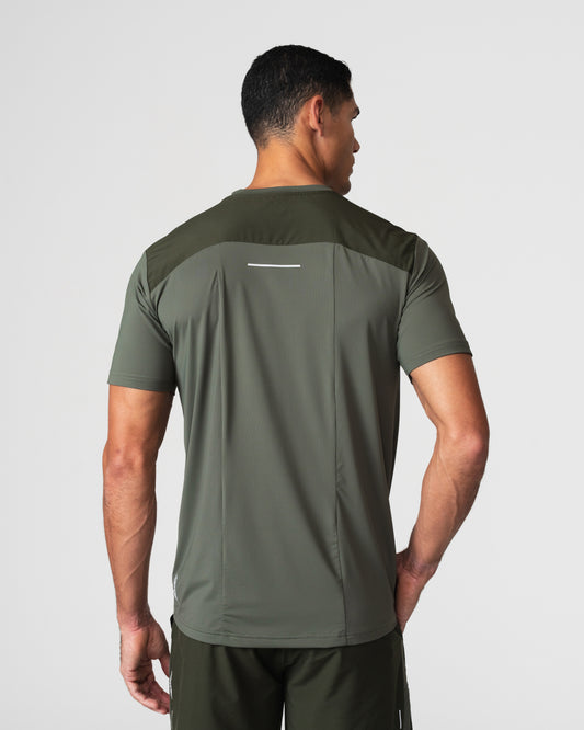 SRG T-Shirt in green, back view on model